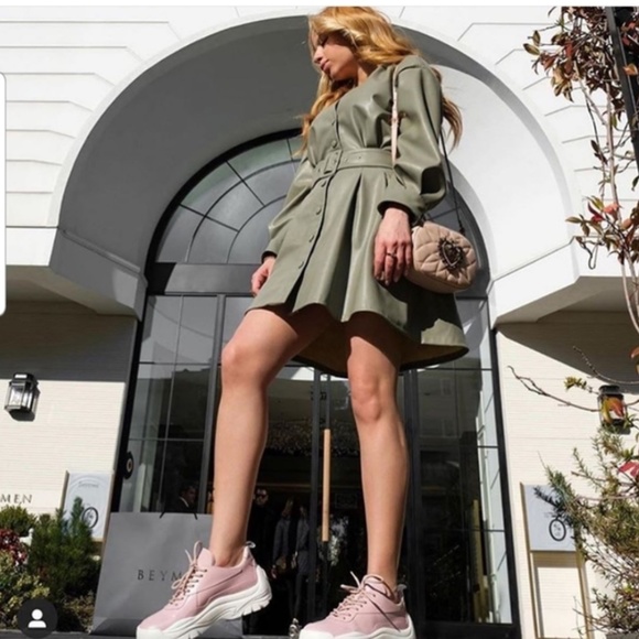 “L” Zara Light Khaki Faux Leather Dress NWT - Picture 4 of 16